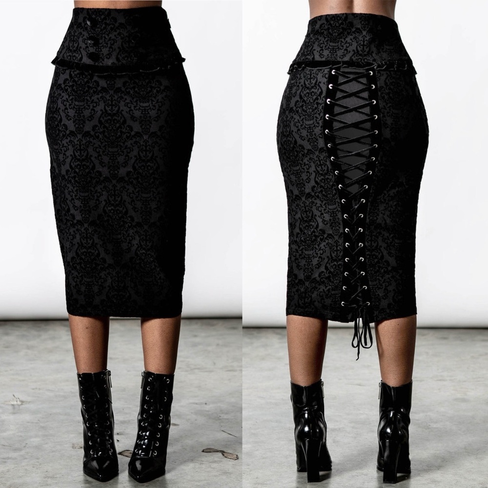 Killstar Black Lace-Back Corset Midi Skirt *Witchy Goth* Sexy!!!